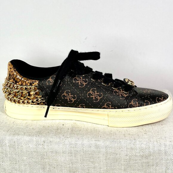 GUESS Luxe Chain-Embellished Snakeskin Sneakers Designer Streetwear Size 7 ½ M - Picture 7 of 16